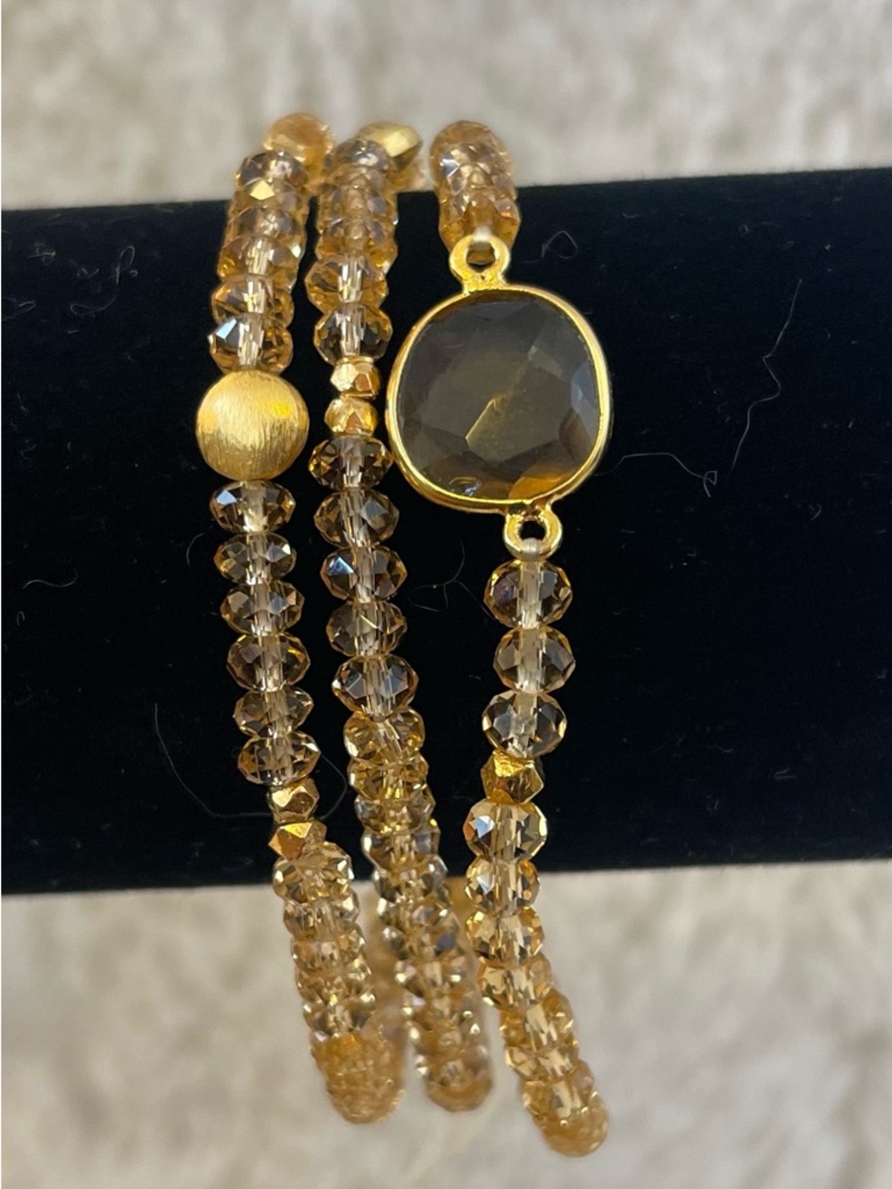Marlyn Schiff Gold-Tone Smoky Topaz Beaded Wrap Bracelet